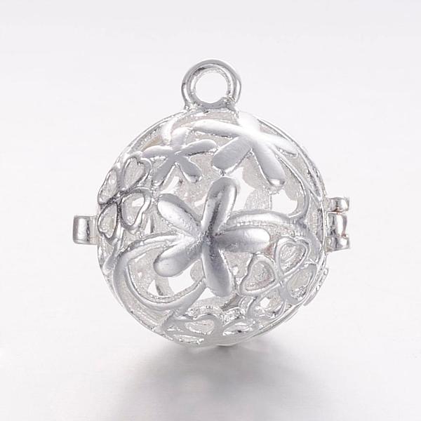 

PandaHall Brass Cage Pendants, For Chime Ball Pendant Necklaces Making, Hollow Round with Flower, Silver Color Plated, 18x17.5x15.5mm, Hole...