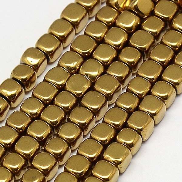 

PandaHall Electroplate Non-magnetic Synthetic Hematite Beads Strands, Cube, Grade A, Golden Plated, 3x3x3mm, Hole: 1mm, about 127pcs/strand...