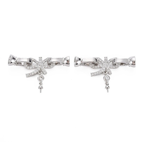 

PandaHall Brass Micro Pave Clear Cubic Zirconia Peg Bails Fold Over Clasps, Nickel Free, for Half Drilled Bead, Bowknot, Real Platinum...
