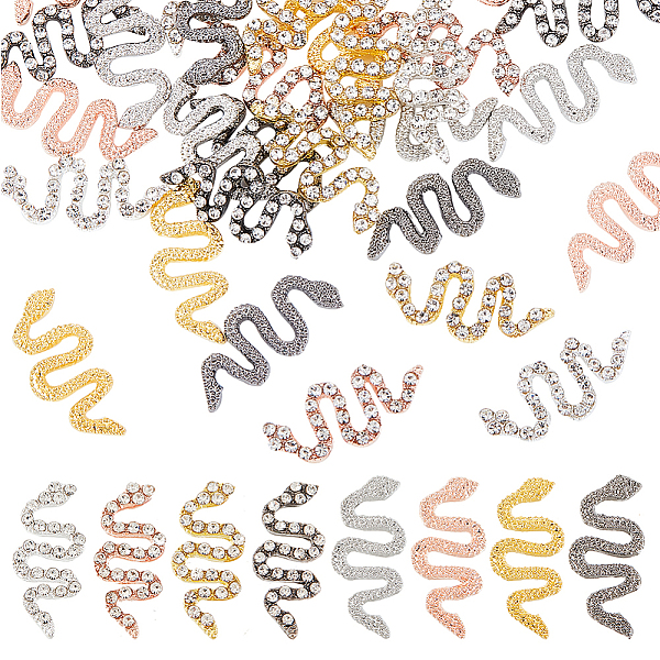 PandaHall OLYCRAFT 32Pcs 8Style 3D Snake Nail Charms with Rhinestones Alloy Snake Charms for Nails Gold Silver Pink Yellow Rhinestones Flat...