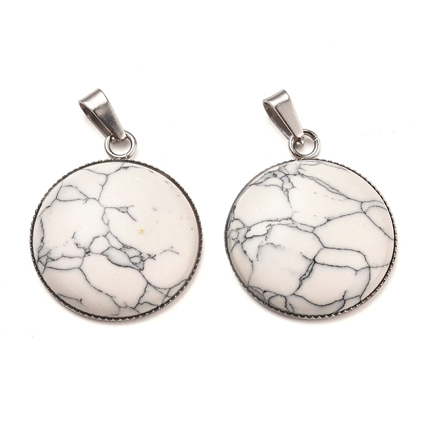 

PandaHall Synthetic Turquoise Pendants, with 304 Stainless Steel Settings, Half Round/Dome, Stainless Steel Color, Floral White, 31x26x7mm...