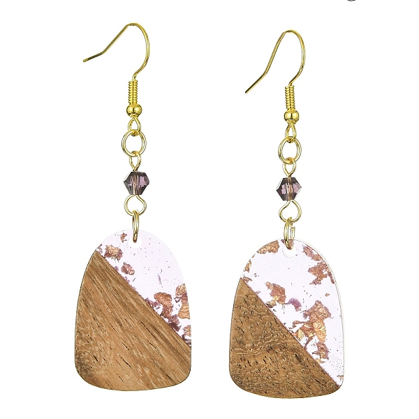 

PandaHall Resin & Walnut Wood Arch Dangle Earrings, Golden Iron Long Drop Earrings, Lilac, 63x20mm Resin Arch Purple