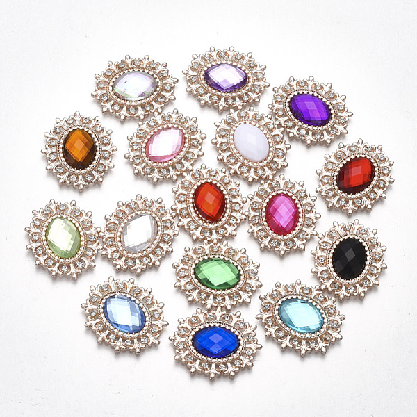 

PandaHall Alloy Cabochons, with Acrylic Rhinestone and Glass Rhinestone, Faceted, Oval, Light Gold, Mixed Color, 28x24x4mm Acrylic..., Multicolor