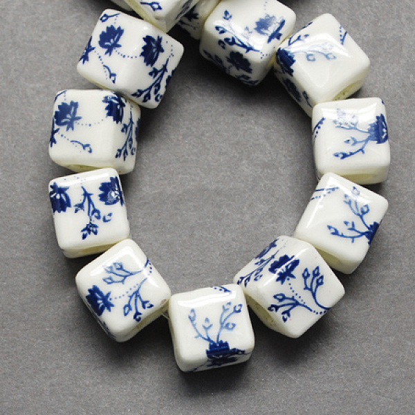 

PandaHall Handmade Printed Porcelain Beads, Cube, Marine Blue, 10x10x10mm, Hole: 4mm Porcelain Cube
