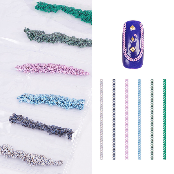 

PandaHall Metal Fine Chain, Nail Art Decoration Accessories, Mixed Color, 48.5~49x0.15cm, about 6strands/bag Metal Others Multicolor