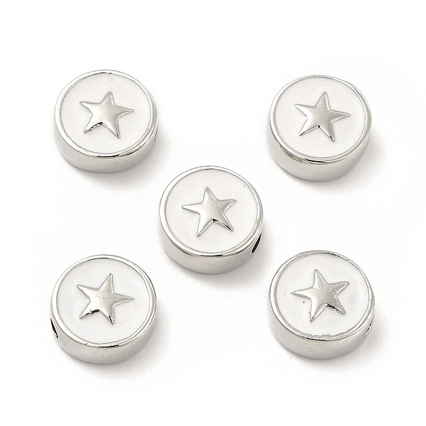 

PandaHall Brass Enamel Beads, Flat Round with Star, Platinum, White, 10.8x4.6mm, Hole: 2mm Brass+Enamel Flat Round White