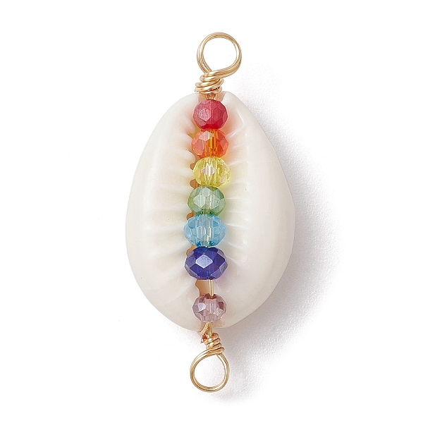 

PandaHall Natural Shell Copper Wire Wrapped Connector Charms, with Colorful Glass Beads, Golden, 30.5x14.5x9.5mm, Hole: 2.5mm Shell Shell...