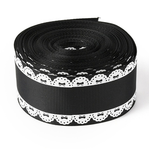 

PandaHall Polyester Printed Grosgrain Ribbon, Single Face Lace Pattern, for DIY Handmade Craft, Gift Decoration , Black, 1-1/2 inch(38mm)...