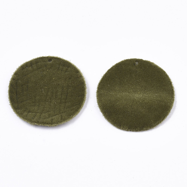 

PandaHall Flocky Alloy Pendants, Flat Round, Olive, 30x2.5mm, Hole: 1.8mm Alloy Flat Round Green