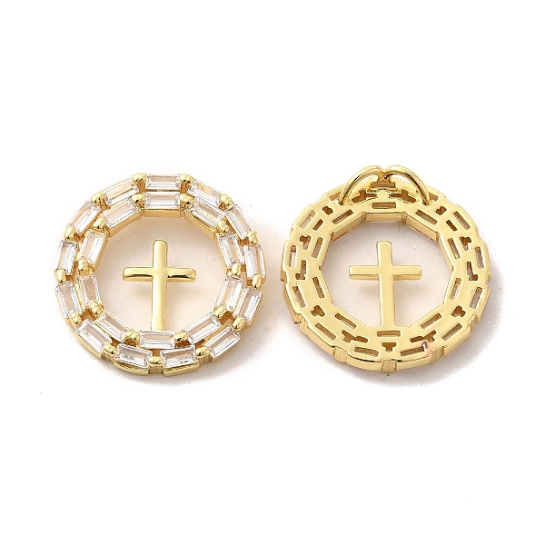 

PandaHall Brass Micro Pave Cubic Zirconia Pendants, Flat Round with Cross Charm, Golden, Religion, Clear, 24x3.5mm, Hole: 2x3mm Brass+Cubic...