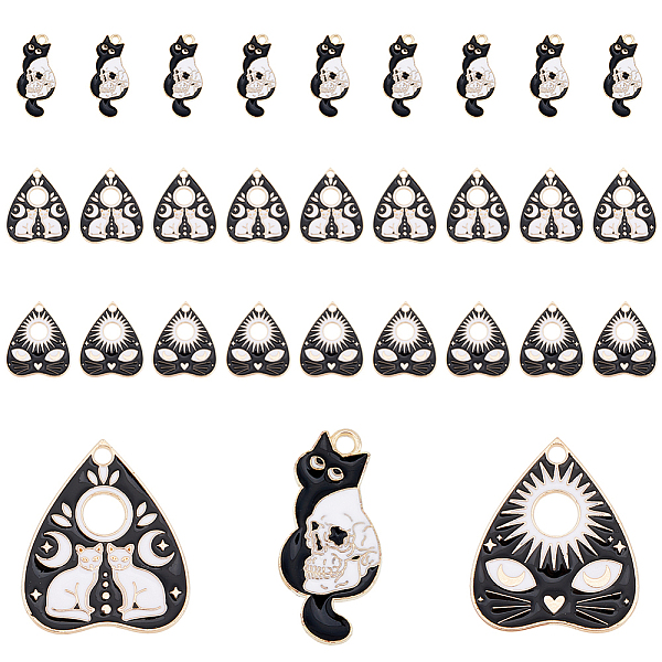 

PandaHall DICOSMETIC 30Pcs 3 Styles Cat Theme Charms Hollow Heart Charms Cute Cat Pendants Light Gold Love Pendants with Sun Moon Star..., Black