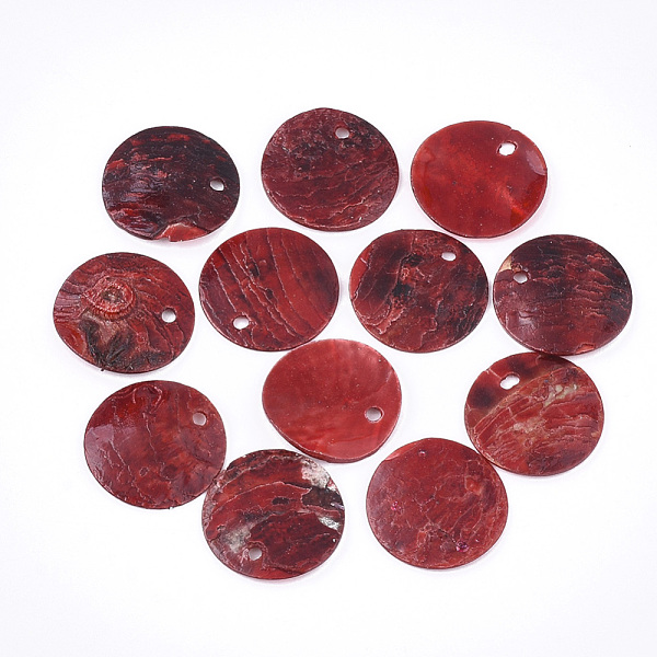 

PandaHall Spray Paint Natural Akoya Shell Pendants, Mother of Pearl Shell Pendants, Flat Round, Red, 15x1~3mm, Hole: 1.1~1.5mm Akoya Shell...