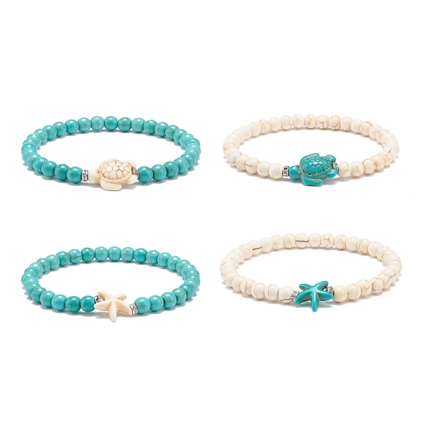 

PandaHall Synthetic Turquoise(Dyed) Ocean Theme Beaded Stretch Bracelet, Gemstone Jewelry for Women, Mixed Patterns, Inner Diameter: 2-1/4...