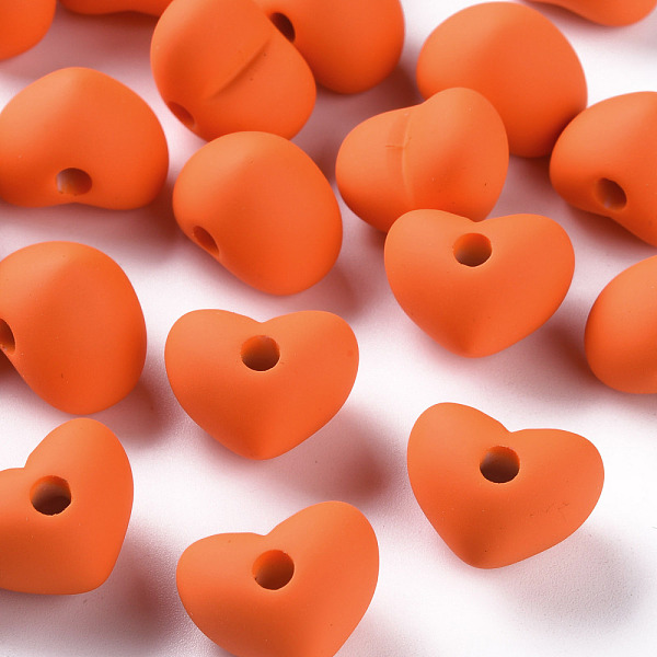 

PandaHall Acrylic Beads, Rubberized Style, Half Drilled Beads, Heart, Dark Orange, 14.5x18.5x13.5mm, Hole: 3.5mm Acrylic Heart