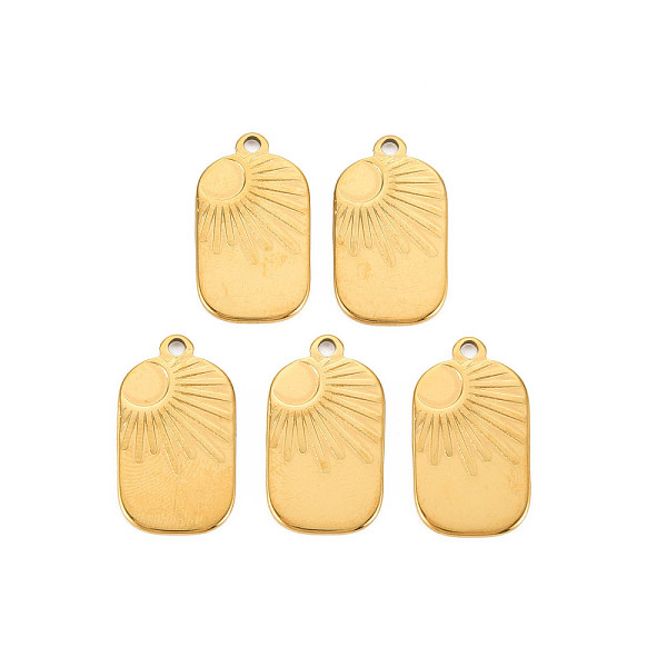 

PandaHall 201 Stainless Steel Pendants, Rectangle with Sun, Real 18K Gold Plated, 25x14x1.5mm, Hole: 1.8mm 201 Stainless Steel Rectangle