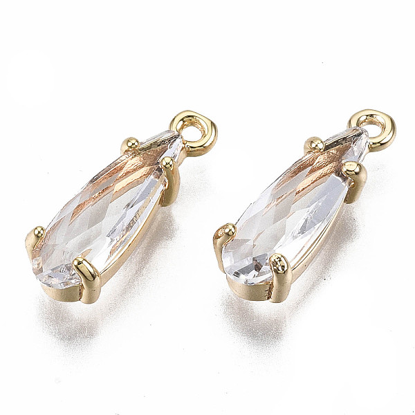 

PandaHall Brass Charms, with Glass, Teardrop, Faceted, Real 18K Gold Plated, Nickel Free, Clear, 14x5x4mm, Hole: 1mm Brass+Glass Teardrop...