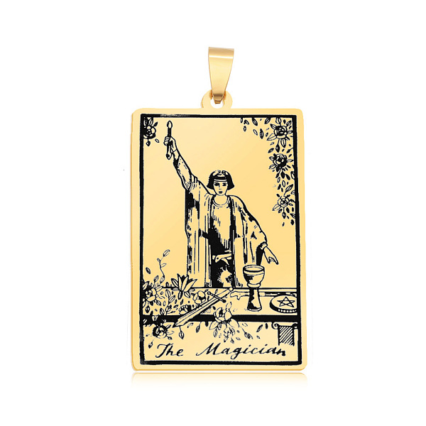 

PandaHall 201 Stainless Steel Pendants, Laser Engraved Pattern, Tarot Card Pendants, Golden, The Magician I, 40x24x1mm, Hole: 8x4mm 201...