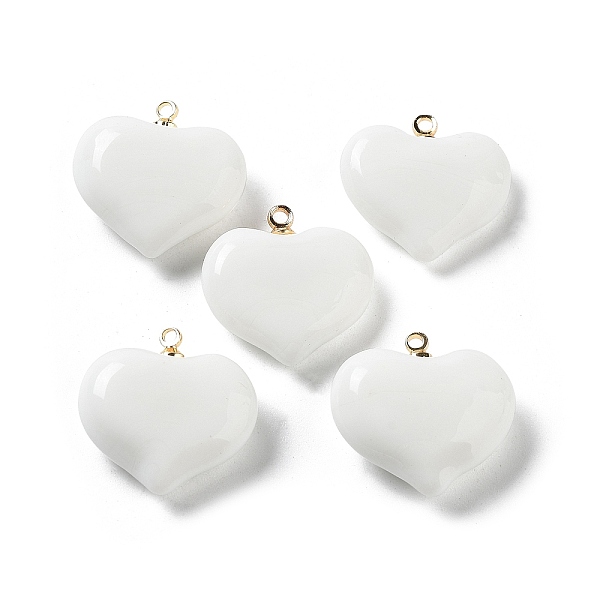 

PandaHall Handmade Lampwork Pendants, with Rack Plating Golden Tone Brass Findings, Long-Lasting Plated, Heart Charm, WhiteSmoke..., White