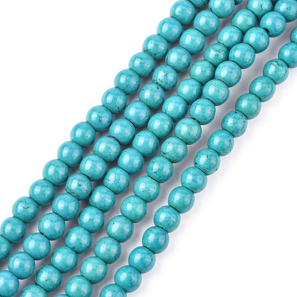 PandaHall Synthetic Turquoise Beads Strands, Dyed, Round, Dark Cyan, 6mm, Hole: 1mm, about 67pcs/strand, 15.75 inch Synthetic Turquoise...