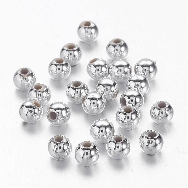 

PandaHall Chunky Silver Plated Acrylic Round Spacer Beads for Kids Jewelry, about 4mm in diameter, hole: 1mm Acrylic Round Silver