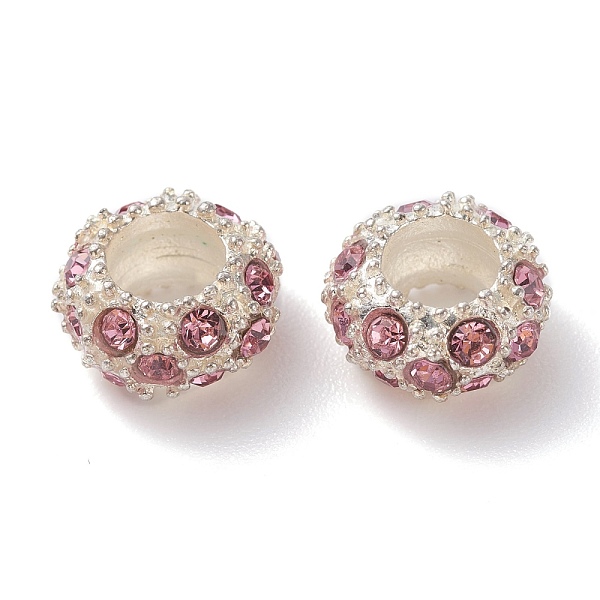 

PandaHall (Defective Closeout Sale: Yellowing) Alloy Rhinestone European Beads, Large Hole Beads, Rondelle, Silver Color Plated, Light..., Pink