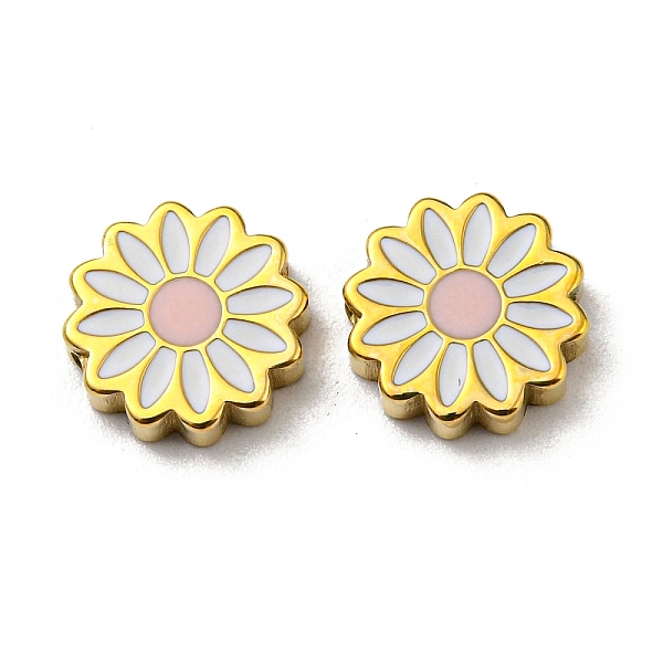 

PandaHall 304 Stainless Steel Enamel Beads, Daisy, Real 14K Gold Plated, 9.5x2.5mm, Hole: 1.2mm Stainless Steel+Enamel Flower White