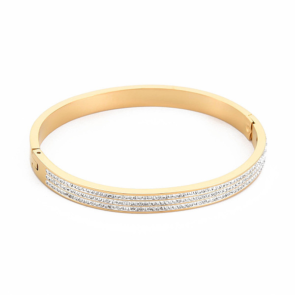 

PandaHall Crystal Rhinestone Triple Line Bangle, Stainless Steel Hinged Bangle with Polymer Clay for Women, Golden, Inner Diameter: 2x2-1/4...