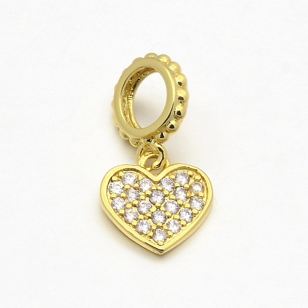 

PandaHall Heart Brass Micro Pave AAA Cubic Zirconia Large Hole European Dangle Charms, Lead Free & Nickel Free & Cadmium Free, Golden...