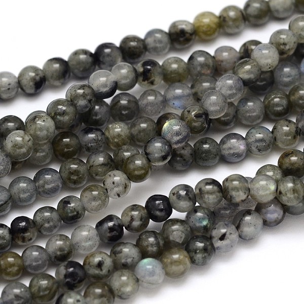 PandaHall Natural Labradorite Round Bead Strands, 4mm, Hole: 1mm, about 104pcs/strand, 16 inch Labradorite Round