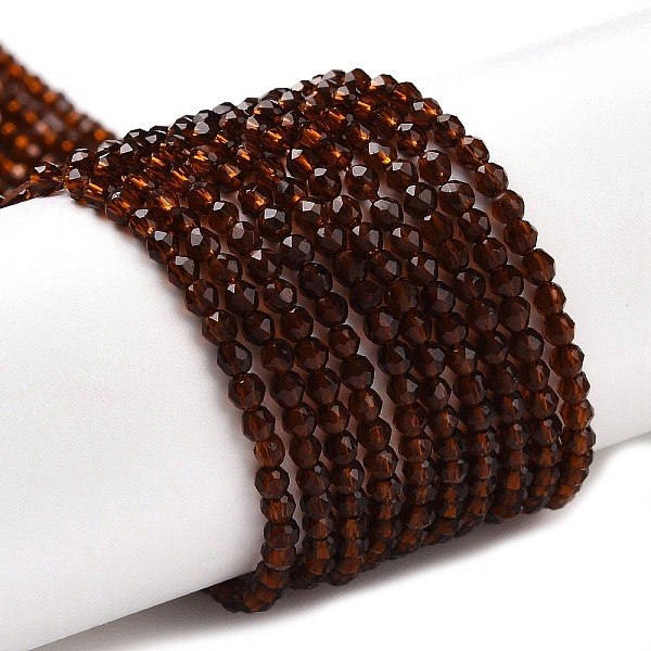 

PandaHall Transparent Glass Beads Strands, Faceted Round, Coconut Brown, 2x2mm, Hole: 0.6mm, about 184pcs/strand, 14.49''(36.8cm) Glass...