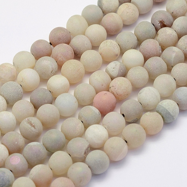 PandaHall Electroplate Natural Druzy Agate Beads Strands, Dyed, Round, Frosted, Rainbow Plated, 12mm, Hole: 1mm, about 32pcs/strand, 15.7