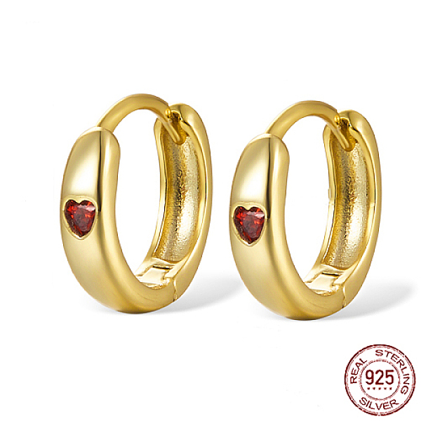 

PandaHall 925 Sterling Silver Thick Hoop Earrings for Women, with Micro Pave Cubic Zirconia Heart, Real 18K Gold Plated, Red, 11x3mm...