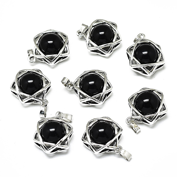 

PandaHall Natural Obsidian Pendants, with Platinum Plated Brass Findings, Star of David, 19x15x10.5mm, Hole: 2.5x4.5mm Obsidian Star