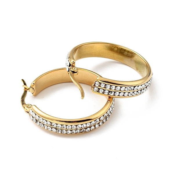 

PandaHall Crystal Rhinestone Hoop Earrings, Vacuum Plating 201 Stainless Steel Earrings with 304 Stainless Steel Pins for Women, Golden..., Clear
