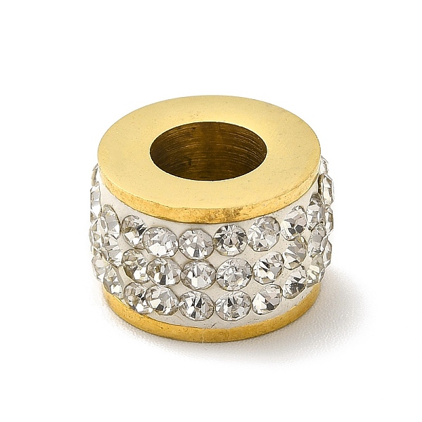 

PandaHall Ion Plating(IP) 304 Stainless Steel European Beads, Large Hole Bead, with Crystal Rhinestone, Column, Golden, 13.5x8.5mm, Hole..., Clear