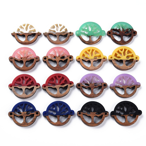

PandaHall Opaque Resin & Walnut Wood Links Connectors, Two Tone, Flat Round with Tree, Mixed Color, 18.5x24.5x2.5~3.5mm, Hole: 1.5mm..., Multicolor