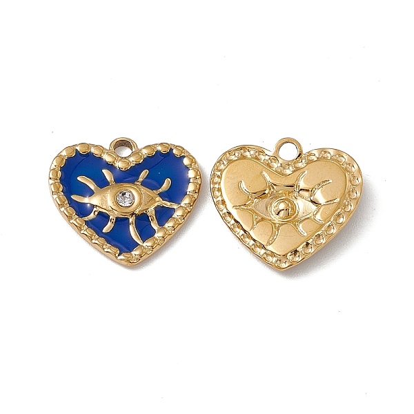 

PandaHall Vacuum Plating 201 Stainless Steel Rhinestone Pendants, Enamel Style, Real 18K Gold Plated, Heart with Eye Charm, Marine Blue..., Clear