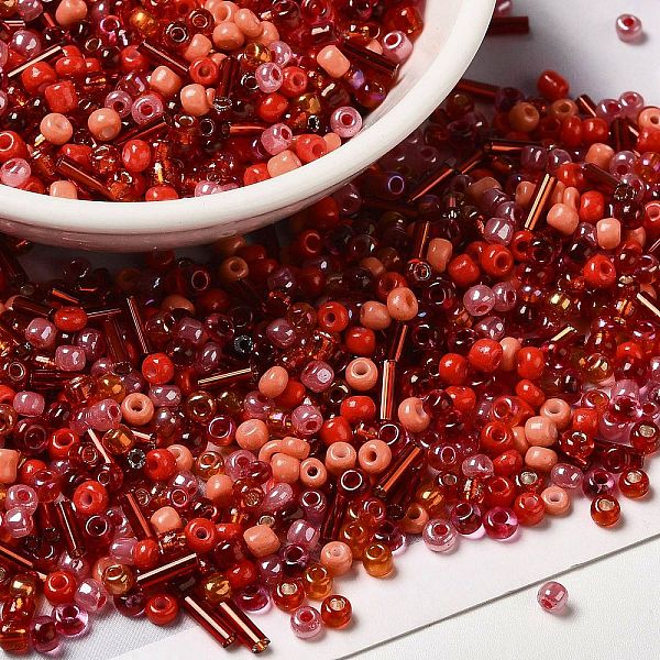 

PandaHall Opaque & Transparent Inside Colours Glass Seed Beads, Round Hole, Round & Tube, Red, 1.5~9x2~3x2~3mm, Hole: 0.8~1mm, about...