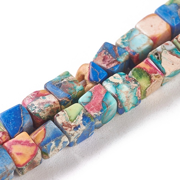 PandaHall Natural Imperial Jasper Beads Strands, Dyed, Cube, Colorful, 4.5x4.5x4.5mm, Hole: 0.8mm, about 87~88pcs/strand, 15.1 inch~15.3