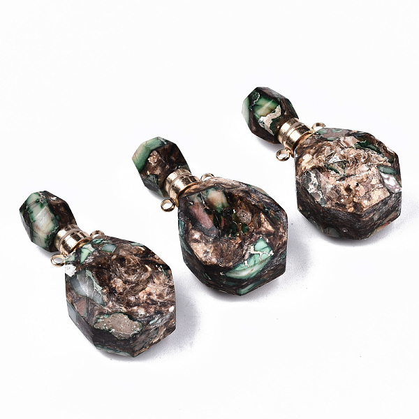 

PandaHall Assembled Synthetic Bronzite and Imperial Jasper Openable Perfume Bottle Pendants, with Light Gold Brass Findings, Dyed, Medium...