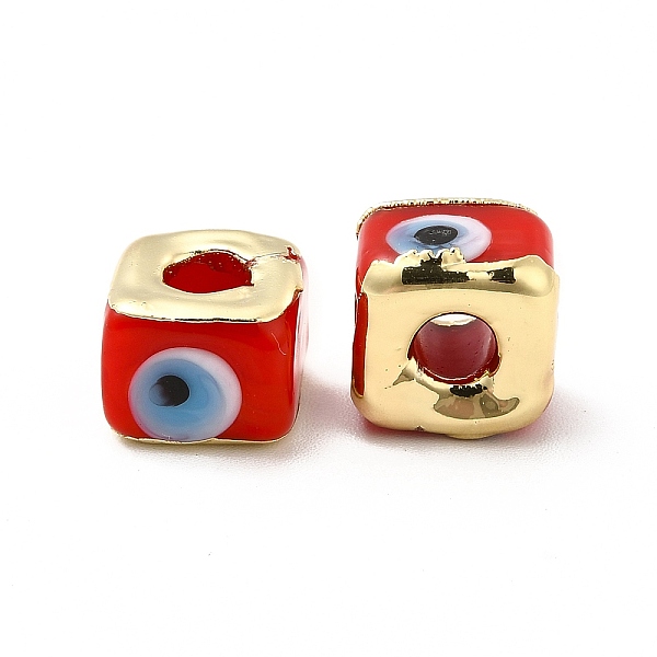 

PandaHall Brass Enamel Beads, Long-Lasting Plated, Real 18K Gold Plated, Square with Evil Eye Pattern, Red, 10~12x10~12x8~9mm, Hole: 4~4.5mm...