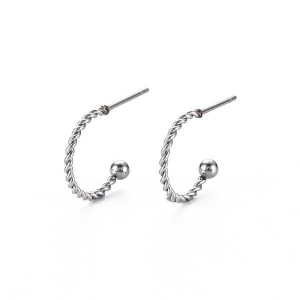 

PandaHall 304 Stainless Steel C-shape Stud Earrings, Twist Rope Half Hoop Earrings for Women, Stainless Steel Color, 19x14x3mm, Pin: 0.8mm...