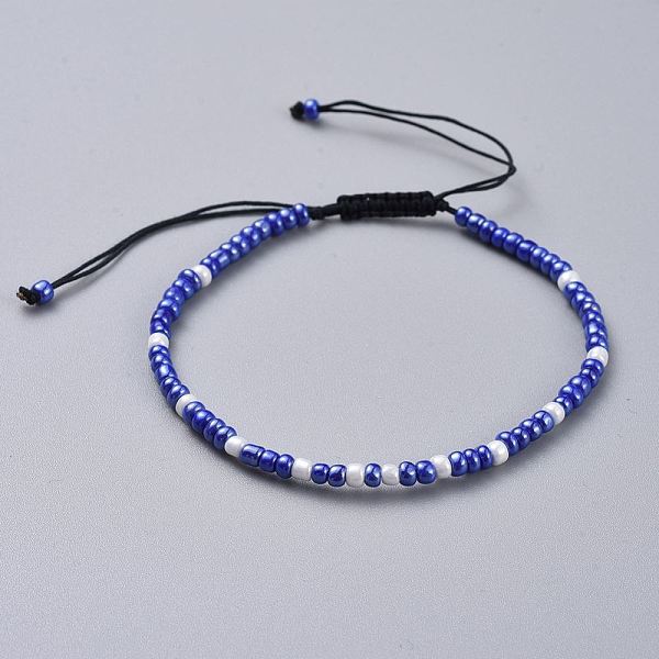 

PandaHall Adjustable Nylon Thread Braided Beads Bracelets, with Glass Seed Beads, Opaque Colors Lustered, Ceylon Round, Round, Blue, 2-1/8...