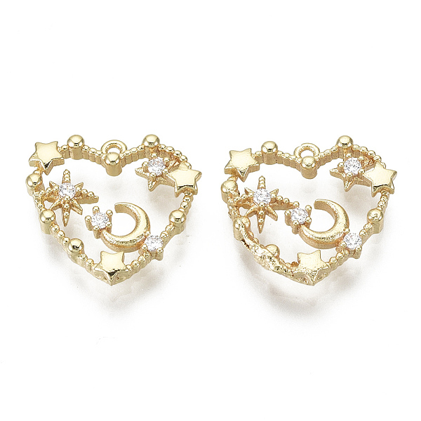 

PandaHall Brass Micro Pave Clear Cubic Zirconia Charms, Nickel Free, Heart & Moon, Real 18K Gold Plated, 14x15x2.5mm, Hole: 1mm Brass+Cubic...