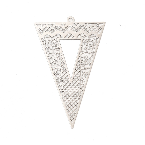 

PandaHall Rack Plating Brass Filigree Pendants, Long-Lasting Plated, Triangle Charms, Platinum, 40x26x0.3mm, Hole: 1.6mm Brass Triangle