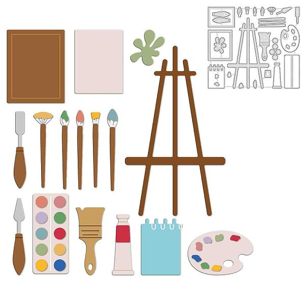PandaHall GLOBLELAND Painting Tools Cutting Dies Metal Palette Easel Brush Die Cuts Embossing Stencils for DIY Scrapbooking Card Making...
