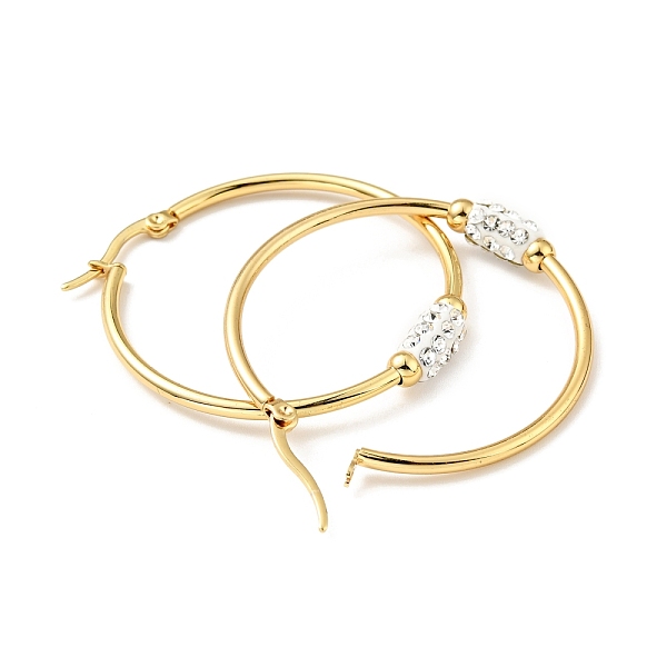 

PandaHall Crystal Rhinestone Tube Beaded Hoop Earrings, Vacuum Plating 201 Stainless Steel with 304 Stainless Steel Pins for Women, Golden..., Clear