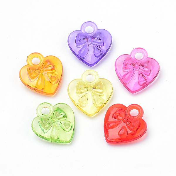 

PandaHall Transparent Acrylic Charms, Heart with Bowknot, Mixed Color, 17.5x16x6mm, Hole: 2.5mm Acrylic Heart Multicolor