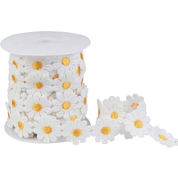 

PandaHall 1 Roll 7 Yards Lace Daisy Flower Edging Trim Ribbon, 1 inch Wide Polyester Flower Ribbon Appliques with Plastic Spool Sewing..., White