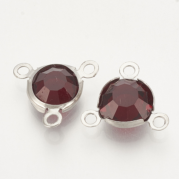 

PandaHall Glass Charms, with 304 Stainless Steel Finding, Flat Round, Faceted, Stainless Steel Color, Dark Red, 12x13x4mm, Hole: 1.5mm...